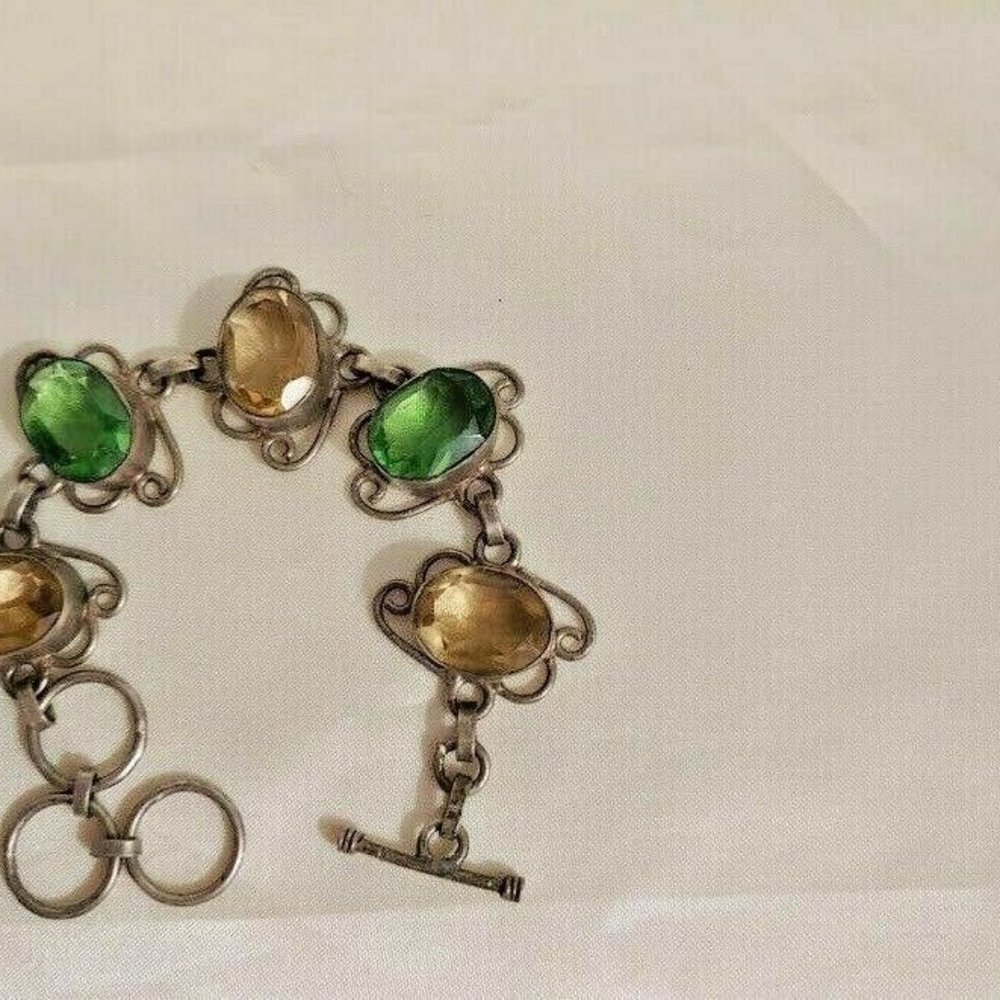 VINTAGE STERLING SILVER GLASS STONE BRACELET TOGGL